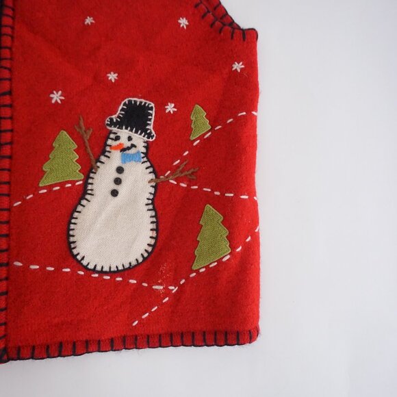 Vintage Coldwater Creek Snowman Vest Red Knit Christmas Sweater Festive XL - Picture 4 of 7
